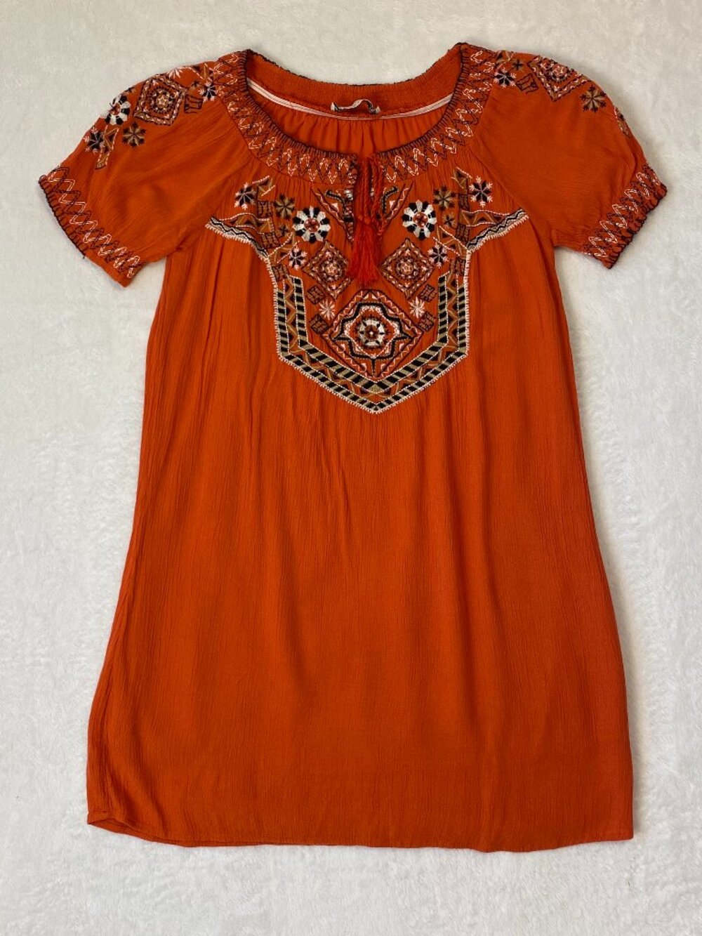 Abercrombie & Fitch Orange Boho Embroidered Mini Dress Size Small